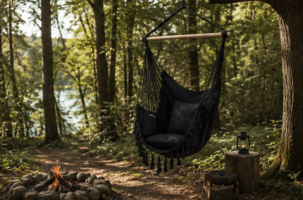 Fauteuil Suspendu Tissu “Cocon Noir Élégance” – ZenHamac