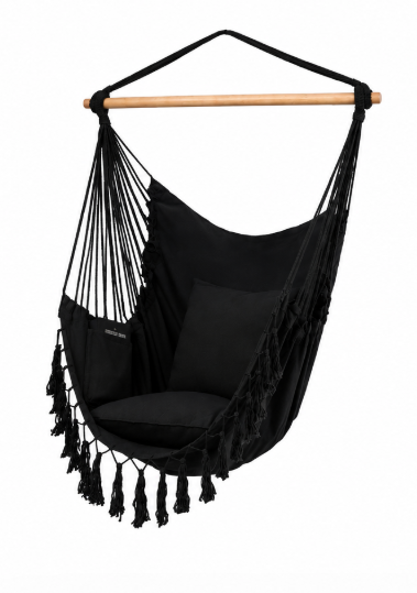 Fauteuil Suspendu Tissu “Cocon Noir Élégance” – ZenHamac