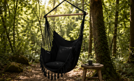 Fauteuil Suspendu Tissu “Cocon Noir Élégance” – ZenHamac