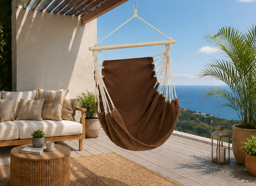 ZenHamac Nomad – Fauteuil hamac suspendu marron avec barre en bois