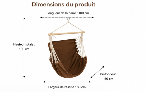 ZenHamac Nomad – Fauteuil hamac suspendu marron avec barre en bois