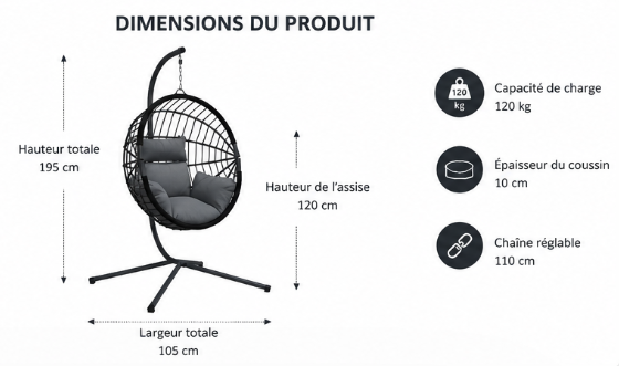 ZenHamac Eclipse – Fauteuil suspendu anthracite avec support