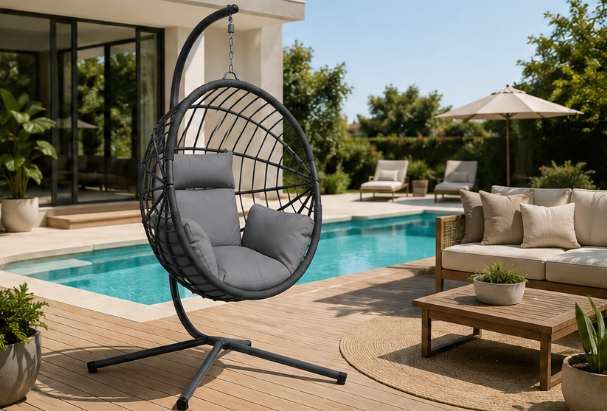 ZenHamac Eclipse – Fauteuil suspendu gris clair avec support