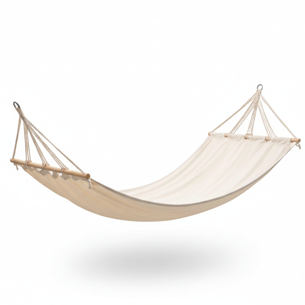Hamac suspendu barres bois blanc épuré – vue de face