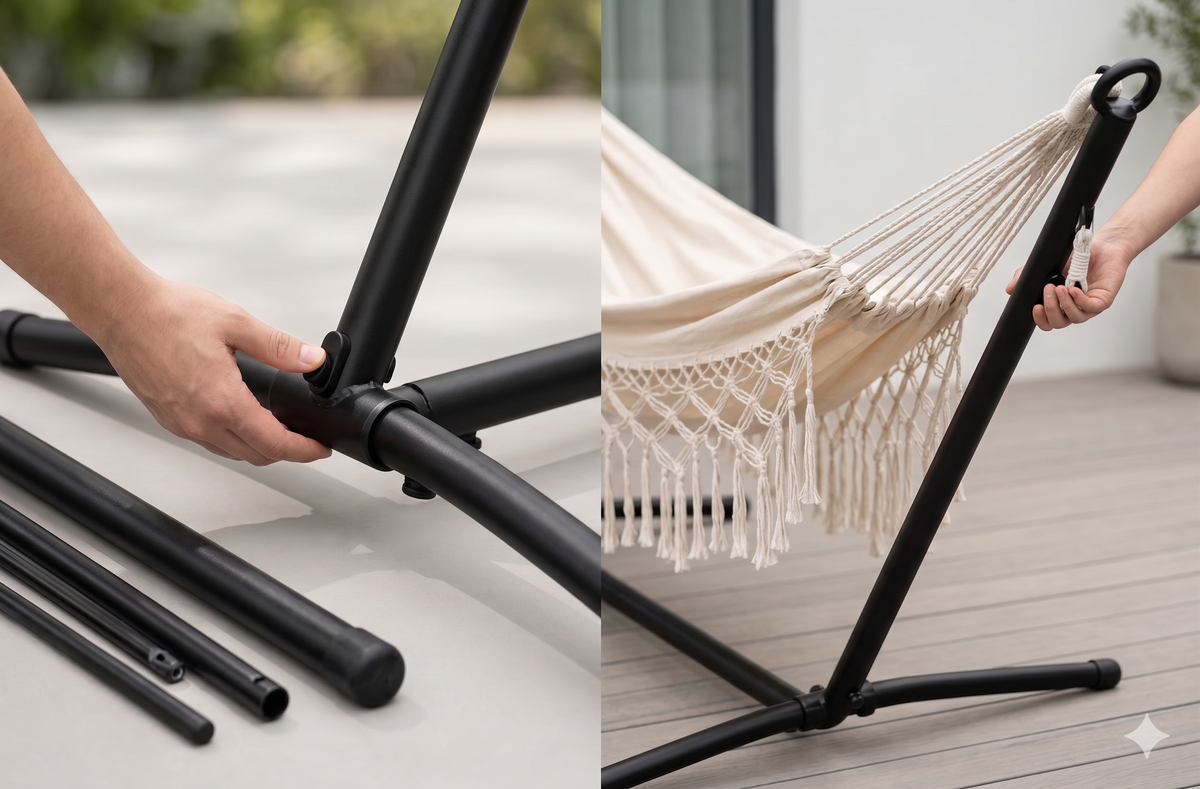 Hamac sur pied macramé bohème détail franges – ZenHamac