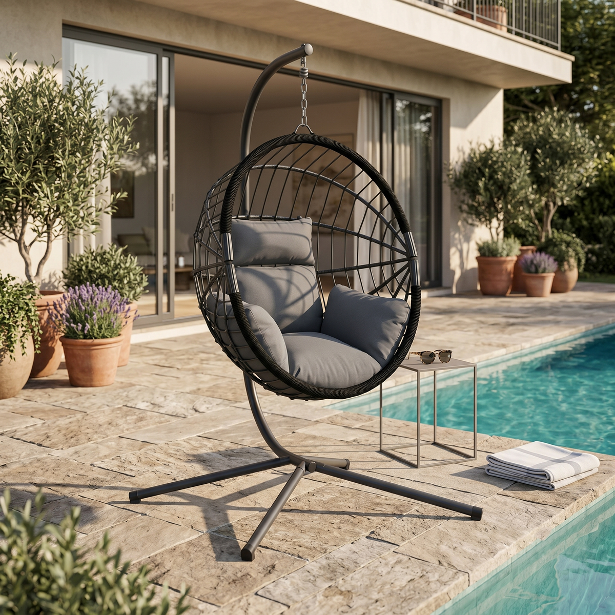 Fauteuil Suspendu sur Pied Gris Clair Scandinave – ZenHamac