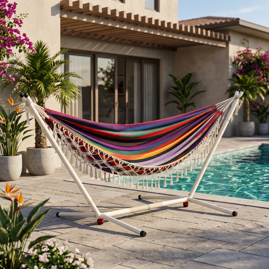 Hamac sur Pied Tropical Coloré Macramé – ZenHamac