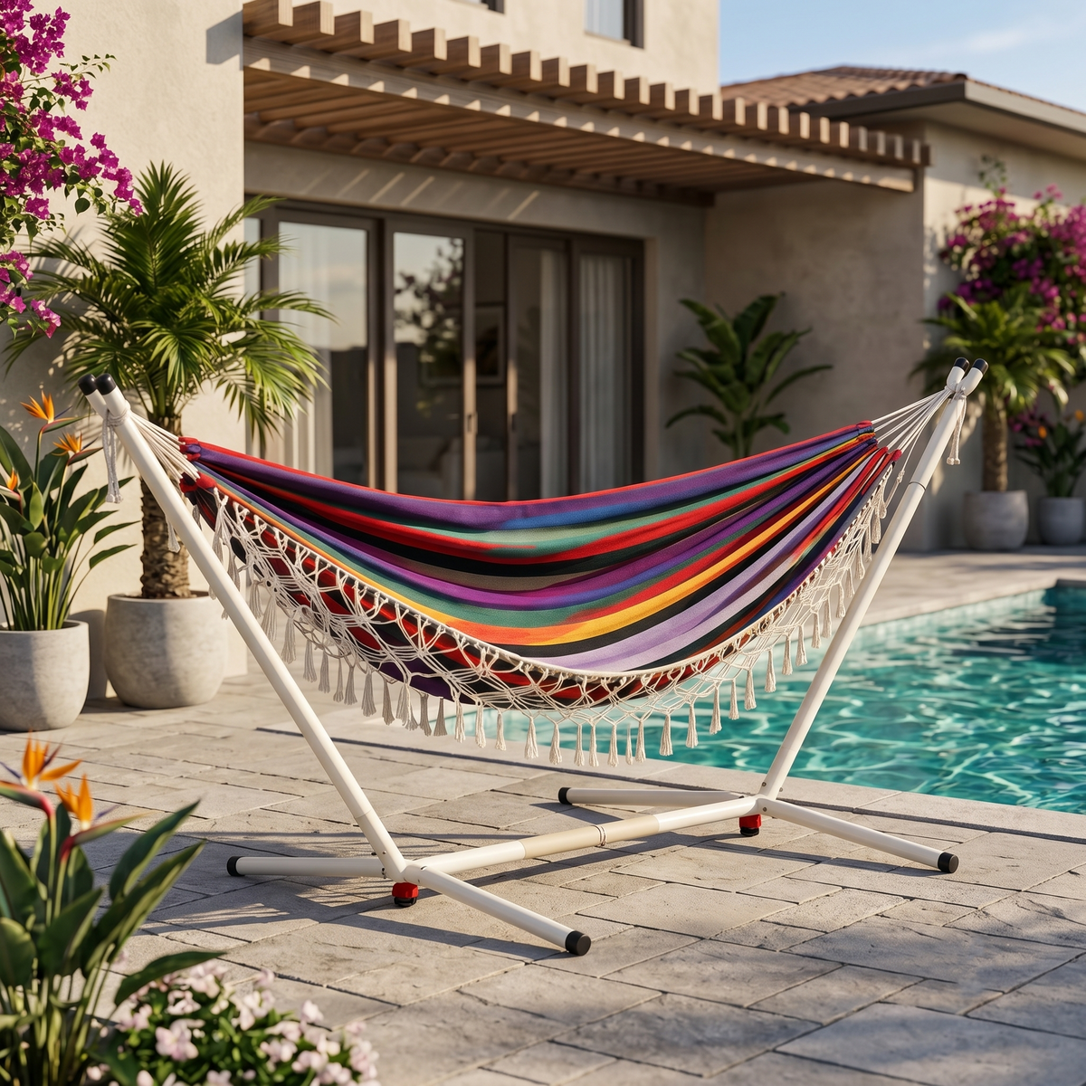 Hamac sur Pied Tropical Coloré Macramé – ZenHamac