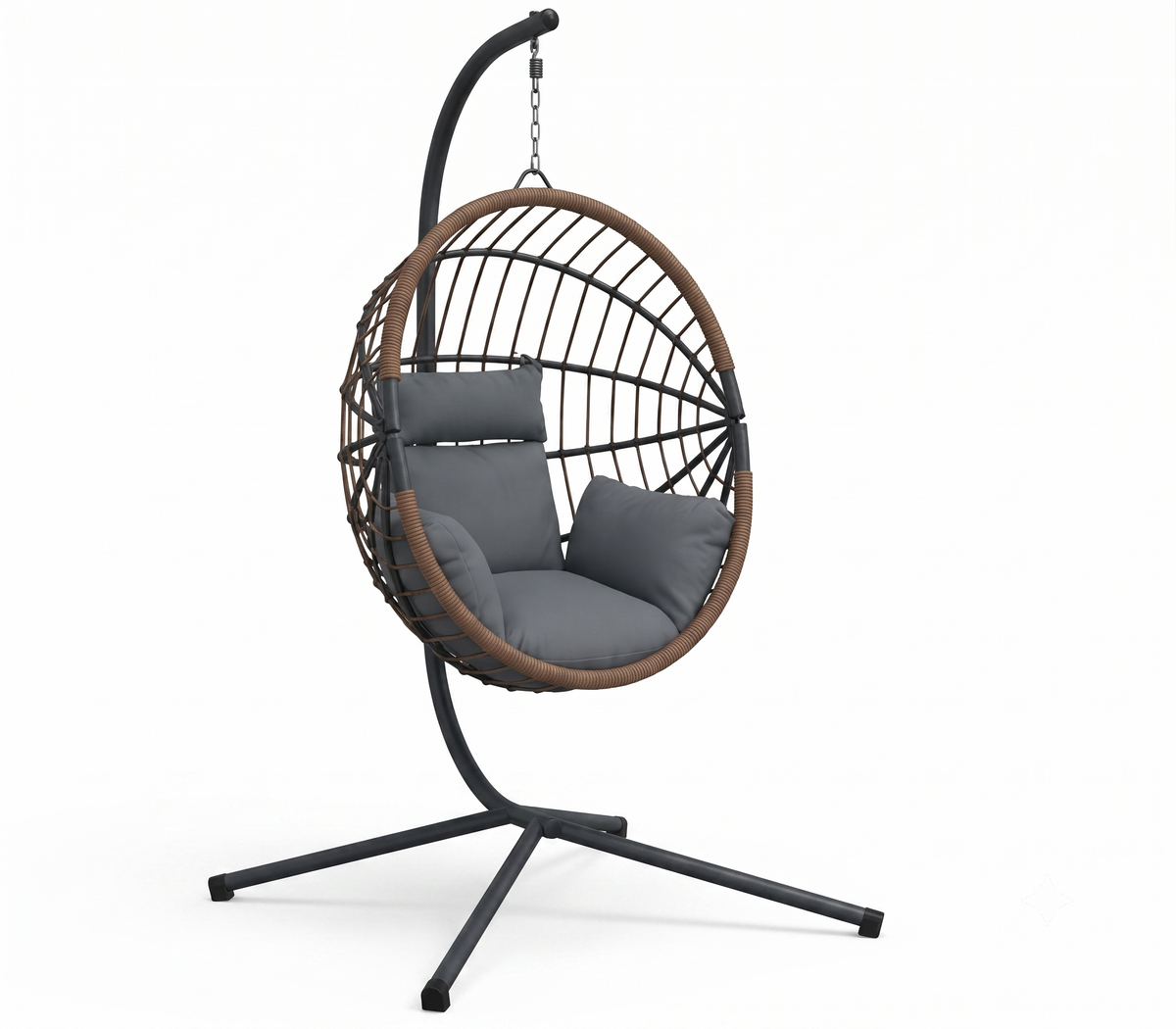 Fauteuil suspendu sur pied gris polyrotin finition bois – ZenHamac