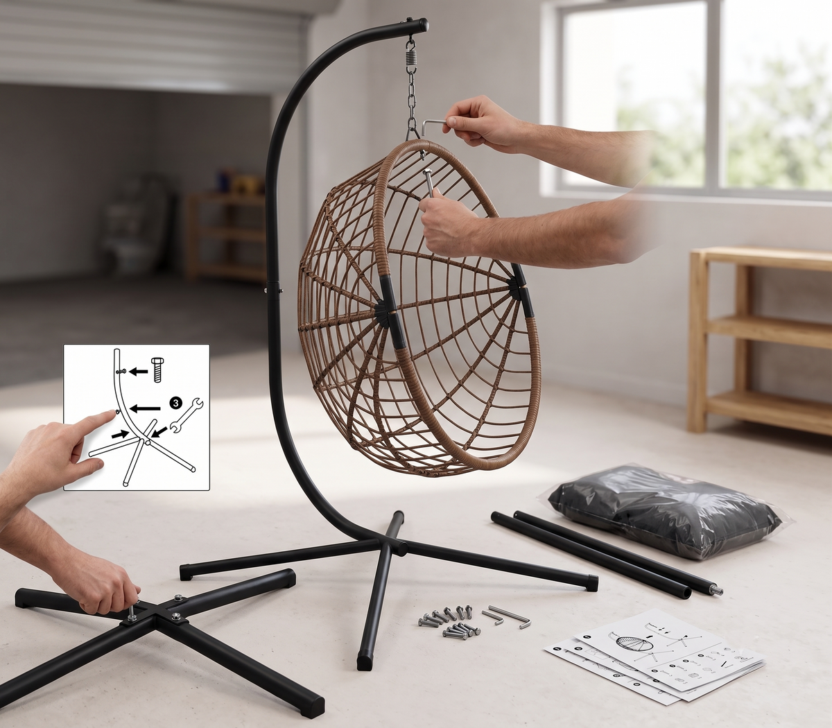 Fauteuil Suspendu sur Pied Gris Finition Bois – ZenHamac