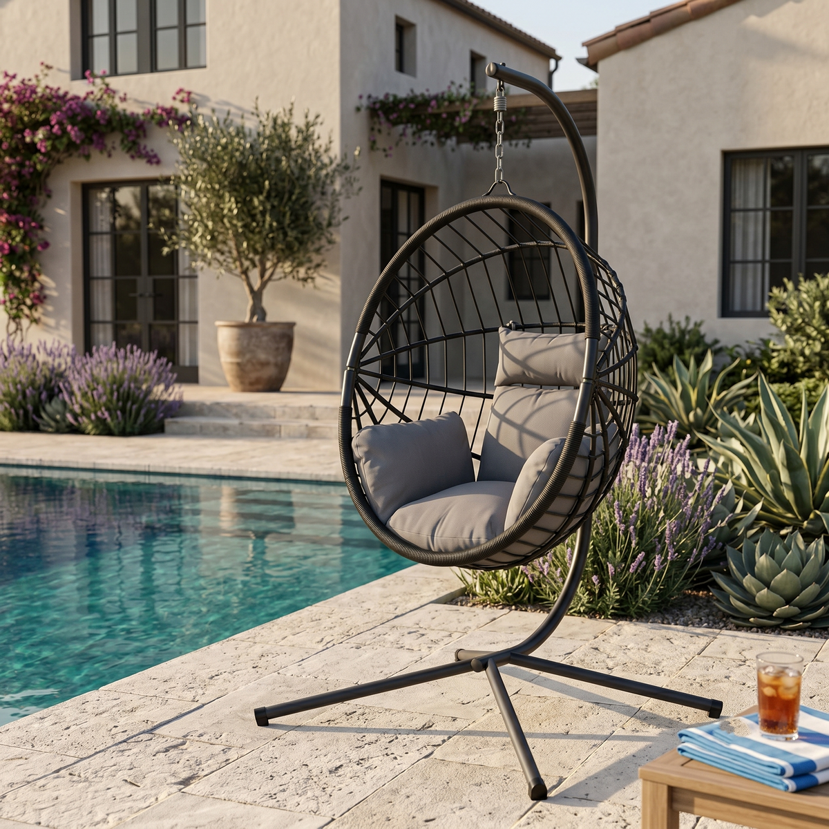 Fauteuil Suspendu sur Pied Anthracite Design – ZenHamac