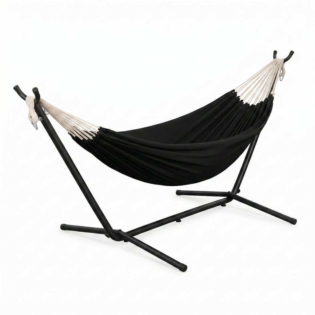 Hamac sur pied noir design extérieur acier laqué mat – ZenHamac