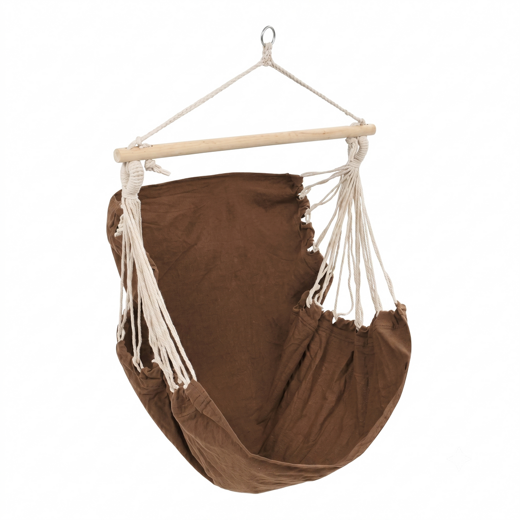 Chaise hamac suspendue tissu marron avec barre bois – ZenHamac
