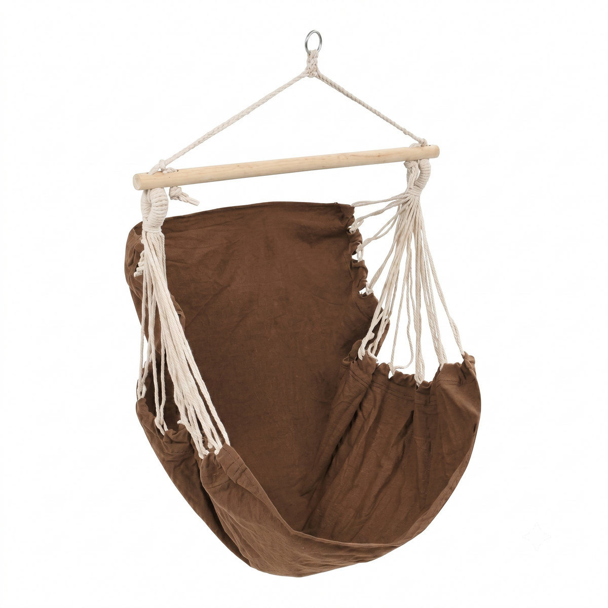 Chaise hamac suspendue tissu marron avec barre bois – ZenHamac