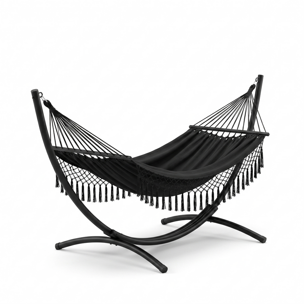 Hamac sur pied noir bohème franges coton noir – ZenHamac