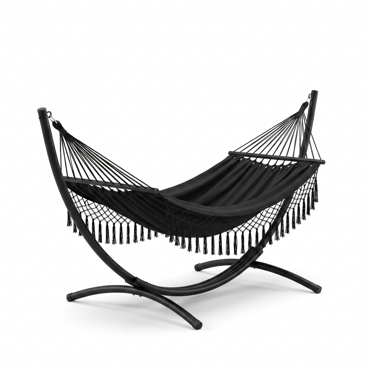 Hamac sur pied noir bohème franges coton noir – ZenHamac