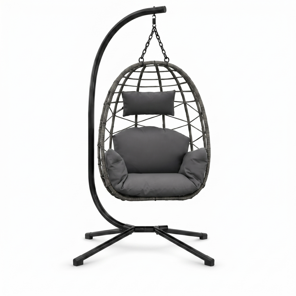 Fauteuil suspendu sur pied œuf détail coque polyrotin – ZenHamac