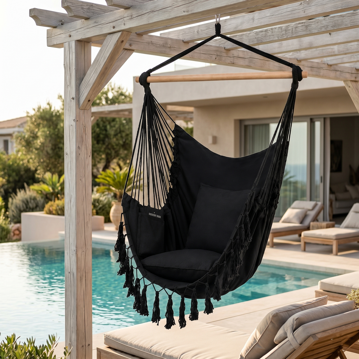 Fauteuil Suspendu Tissu Noir – ZenHamac