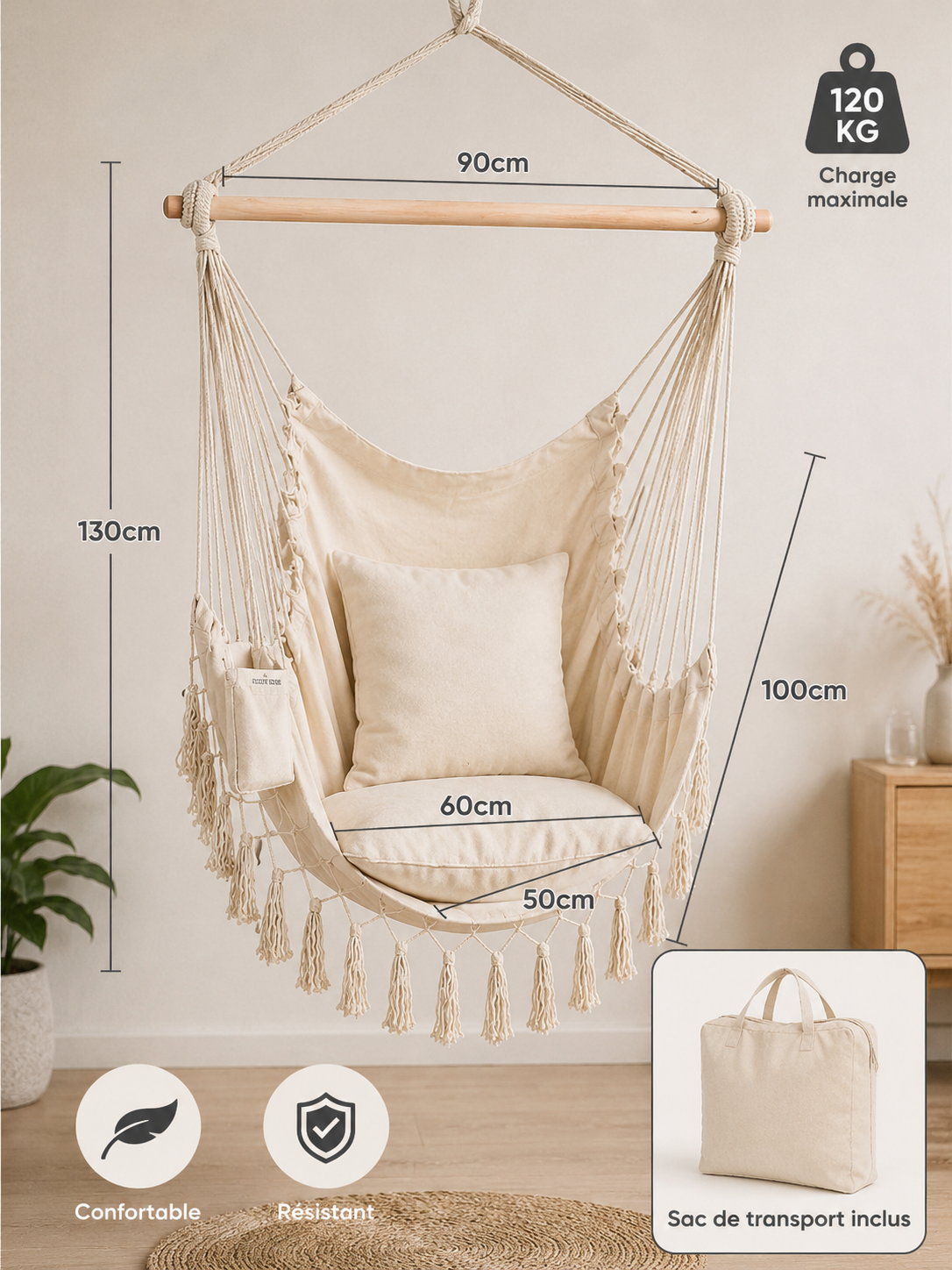 Fauteuil Suspendu Tissu “Cocon Douceur” – ZenHamac